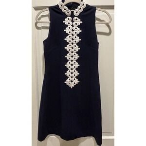 Lilly Pulitzer Callista High Collar Shift Dress in True Navy‎ Blue Size XS